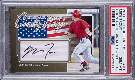 2011 ITG Hereos & Prospects Country of Origin Autographs Gold #MT Mike Trout Signed Rookie Card - PSA GEM MT 10 "1 of 1!"

